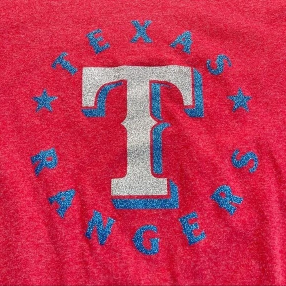 Texas Rangers Port & Company Red Short Sleeve Glitter Graphic T-Shirt Size M